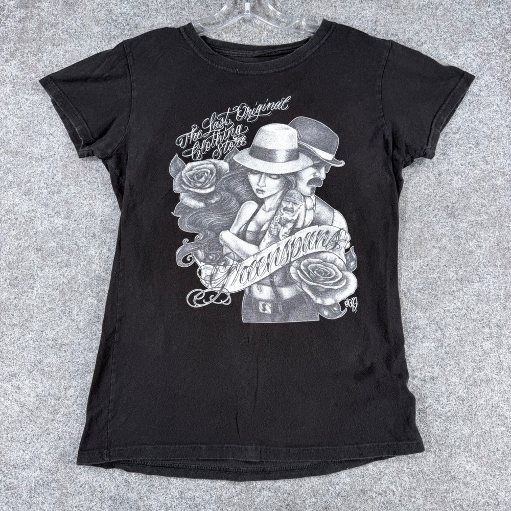 Greenspans Womens Large Black Chicano Graphic T Shirt Lowrider Roses South Gate